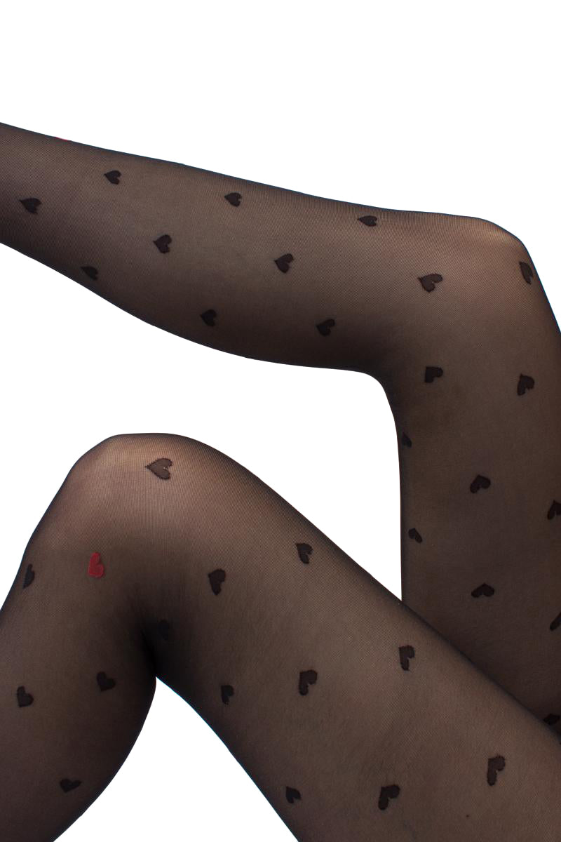 Giulia - Intimo Fashion licht glanzende 20den Panty met hartjes en open kruis - 2 kleur