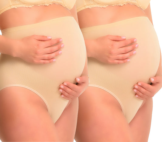 Duo Pack Culotte de grossesse sans coutures à effet galbant Beige