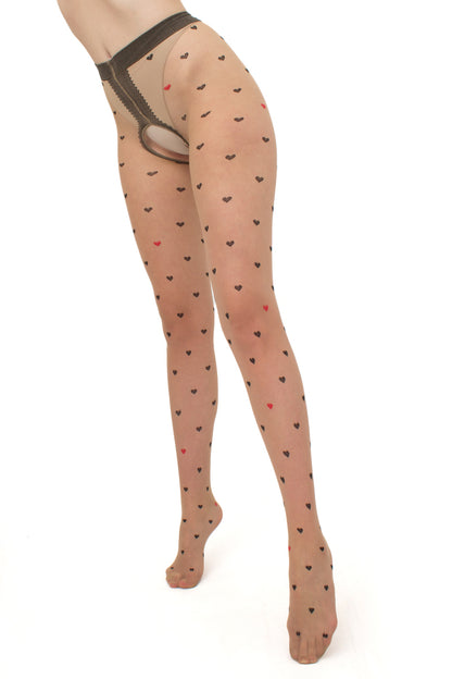 Giulia - Intimo Fashion Panty 20den légèrement brillant avec coeurs et entrejambe ouvert - 2 couleurs