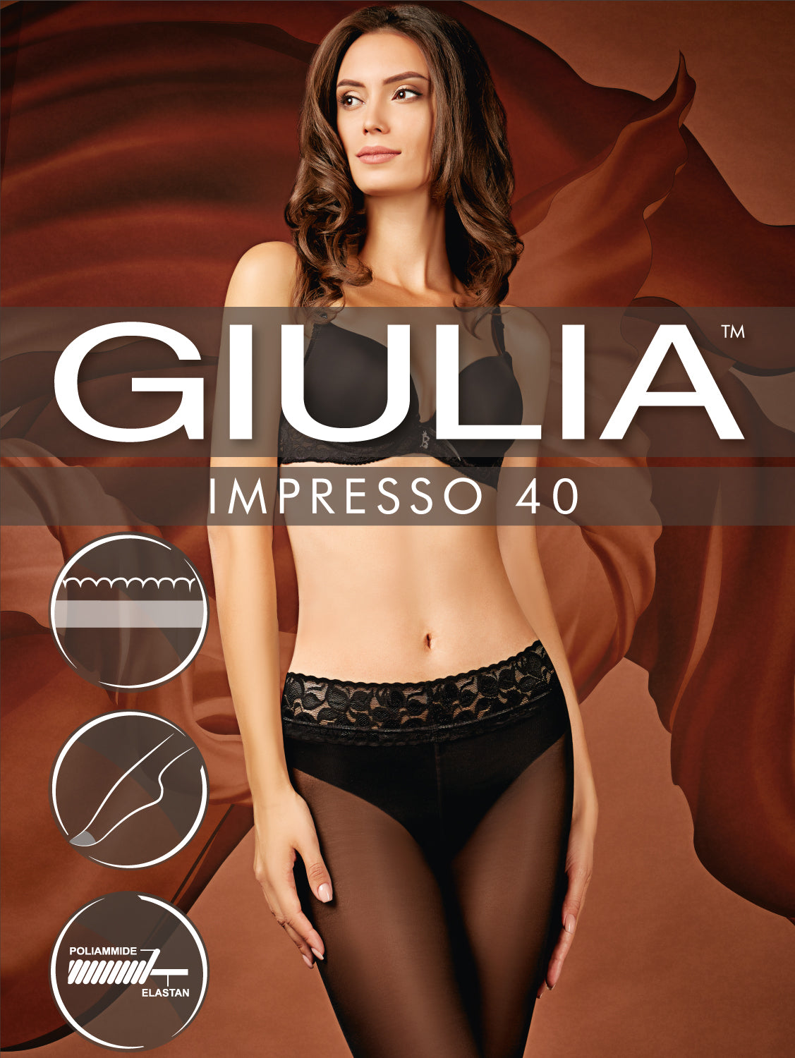 Giulia - Impresso 40den Panty met kanten taille