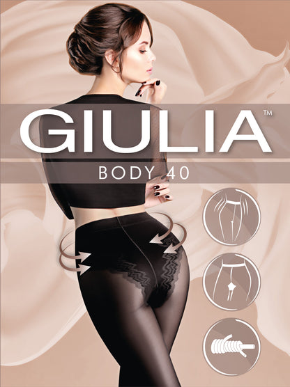 Giulia - Body 40den demi-transparent avec culotte en dentelle et soutien des jambes
