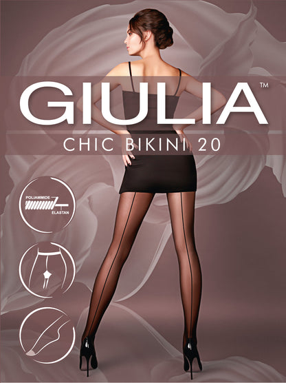 Giulia - Collant Chic 20den avec culotte bikini et couture noire (multipack), 3 Couleurs