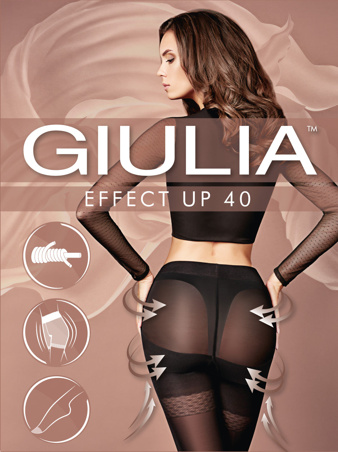 Giulia - Effect Up 40den half-sheer Panty met Lift-Up effect - Zwart