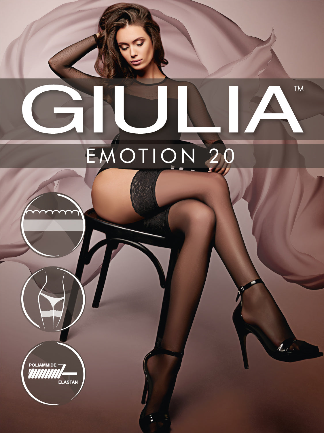 Giulia - Emotion 20den soyeux Stay UP en noir et marron