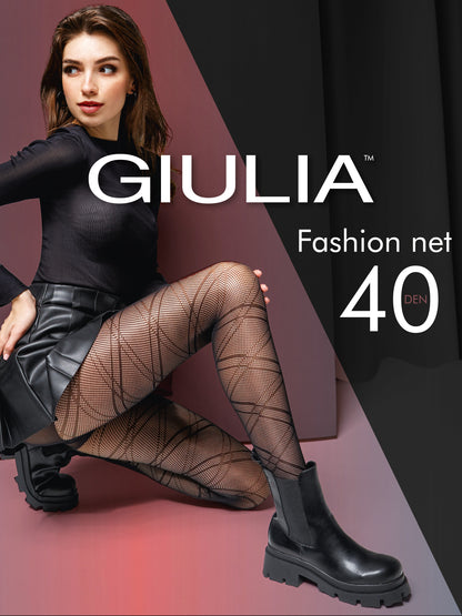 Giulia - Collants résille Fashion Net Lacery 40den à motif géométrique