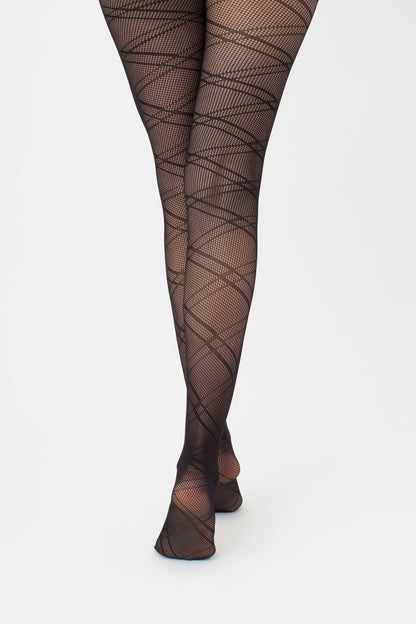 Giulia - Collants résille Fashion Net Lacery 40den à motif géométrique