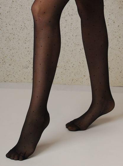 Bequeme transparente Umstandsstrumpfhose 20den Schwarz mit feinen Punkten
