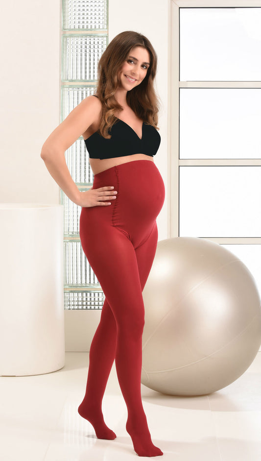 Comfortable Opaque Maternity Tights 60den Red